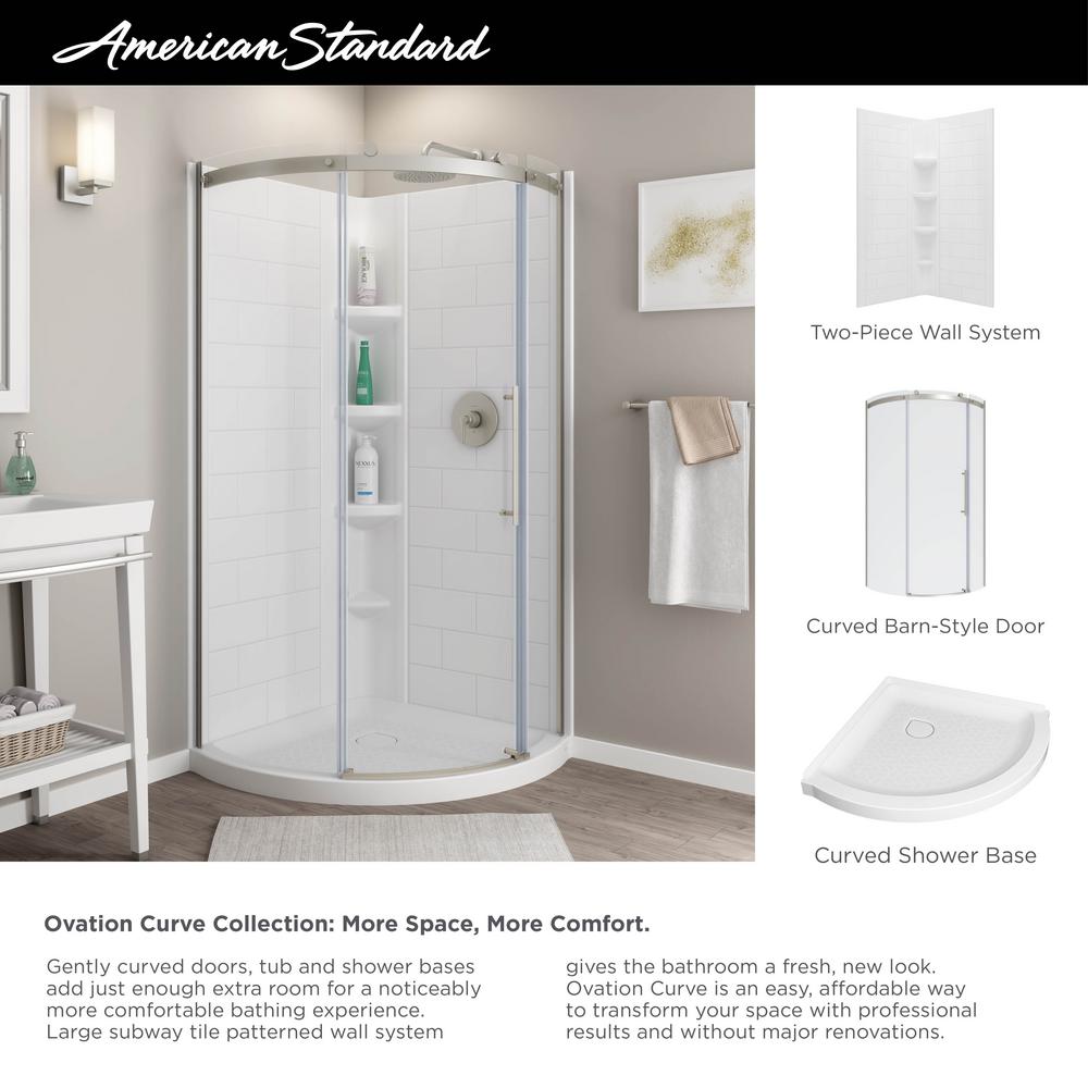 American Standard Ovation Curve curved-glass shower door on a corner shower base