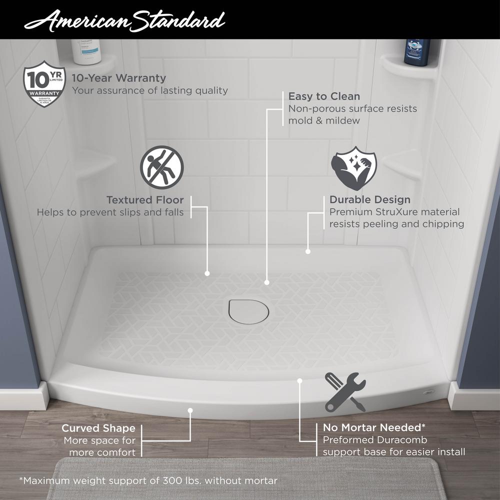 Ovation Curve 48x30-inch Curved Shower Base with Center Drain Outlet
