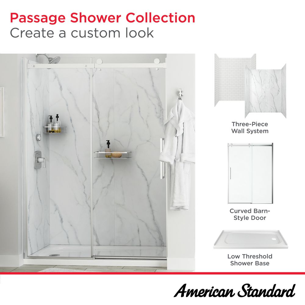 Passage 72-Inch High Semi-Frameless Top-Roller Sliding Shower Door
