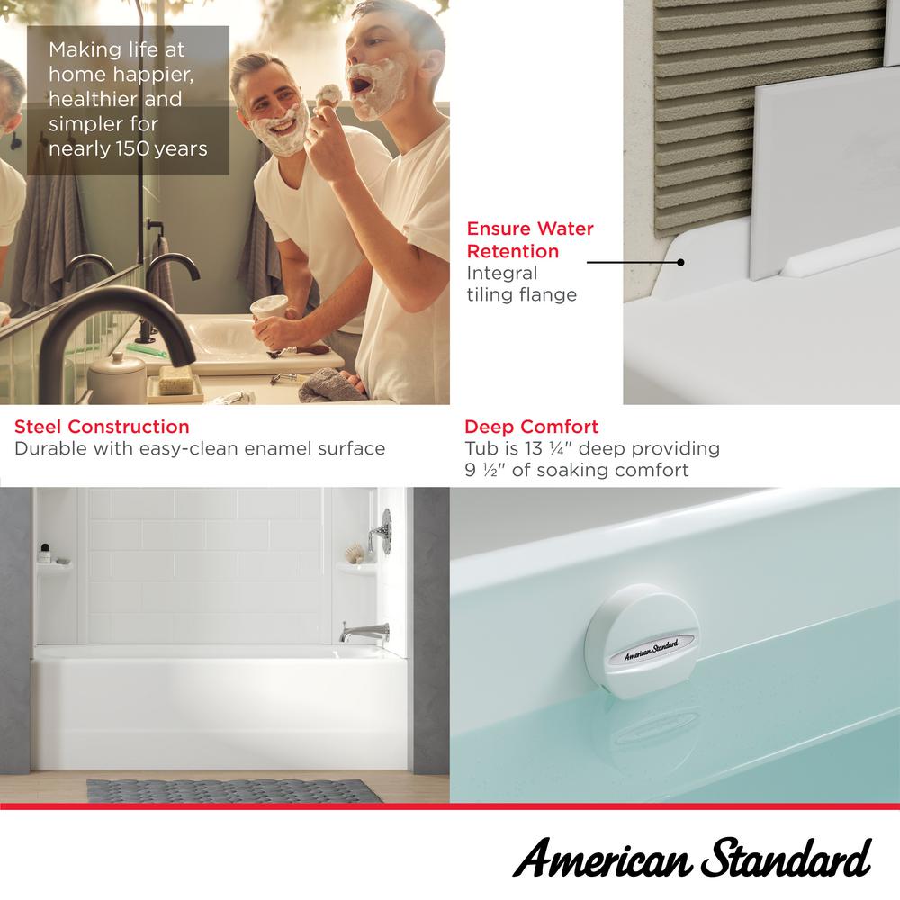 Princeton® PRO Steel 60 x 30-inch Above Floor Rough Integral Apron Bathtub with Right-Hand Outlet