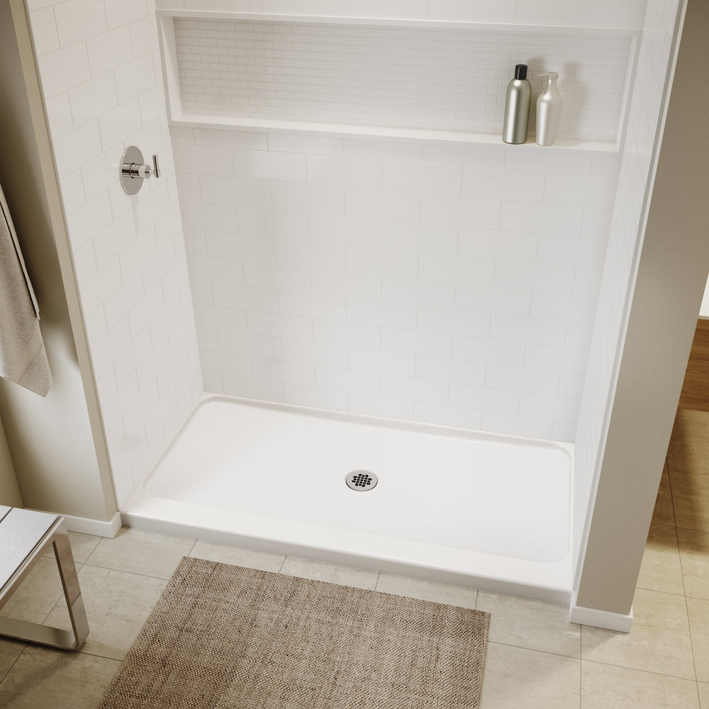 Princeton Americast 60 x 30 x 3  Alcove Shower Base with Center Drain in White - Round Drain