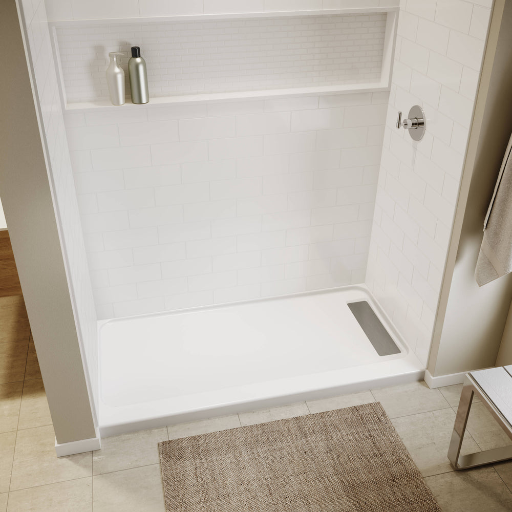 Princeton PRO 60 x 30  Porcelain Enamel Alcove Shower Base with Right-Hand Drain in White - Matte Black Trench Drain 4 1/2" in. from Wet Wall