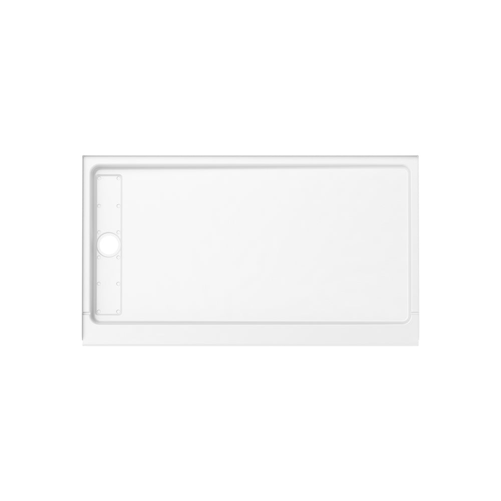 Princeton Americast 60 x 36  Alcove Shower Base with Left-Hand Drain in White - Brushed Nickel Trench Drain 4 1/2" in. from Wet Wall