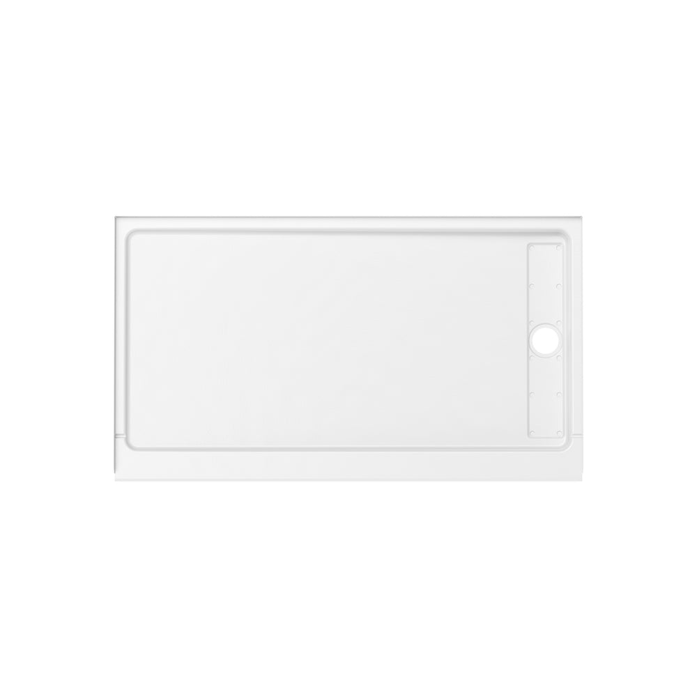 Princeton Americast 60 x 36  Alcove Shower Base with Right-Hand Drain in White - Brushed Nickel Trench Drain 4 1/2" in. from Wet Wall