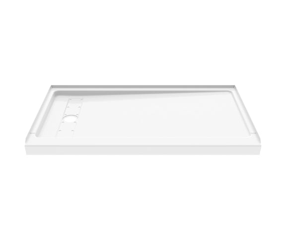 Princeton PRO 60 x 34  Porcelain Enamel Alcove Shower Base with Left-Hand Drain in White - Matte Black Trench Drain 8 1/2" in. from Wet Wall