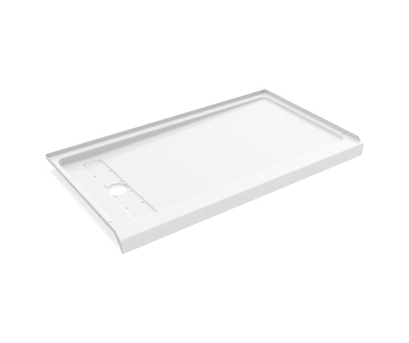 Princeton PRO 60 x 34  Porcelain Enamel Alcove Shower Base with Left-Hand Drain in White - Matte Black Trench Drain 8 1/2" in. from Wet Wall