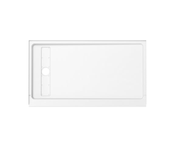 Princeton PRO 60 x 34  Porcelain Enamel Alcove Shower Base with Left-Hand Drain in White - Matte Black Trench Drain 8 1/2" in. from Wet Wall