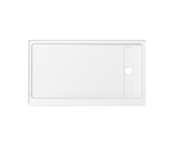 Princeton PRO 60 x 34  Porcelain Enamel Alcove Shower Base with Right-Hand Drain in White - Matte Black Trench Drain 8 1/2" in. from Wet Wall