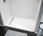 Princeton PRO 60 x 34  Porcelain Enamel Alcove Shower Base with Left-Hand Drain in White - Matte Black Trench Drain 8 1/2" in. from Wet Wall