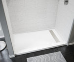 Princeton PRO 60 x 34  Porcelain Enamel Alcove Shower Base with Right-Hand Drain in White - Matte Black Trench Drain 8 1/2" in. from Wet Wall