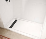 Princeton PRO 60 x 34  Porcelain Enamel Alcove Shower Base with Left-Hand Drain in White - Matte Black Trench Drain 8 1/2" in. from Wet Wall