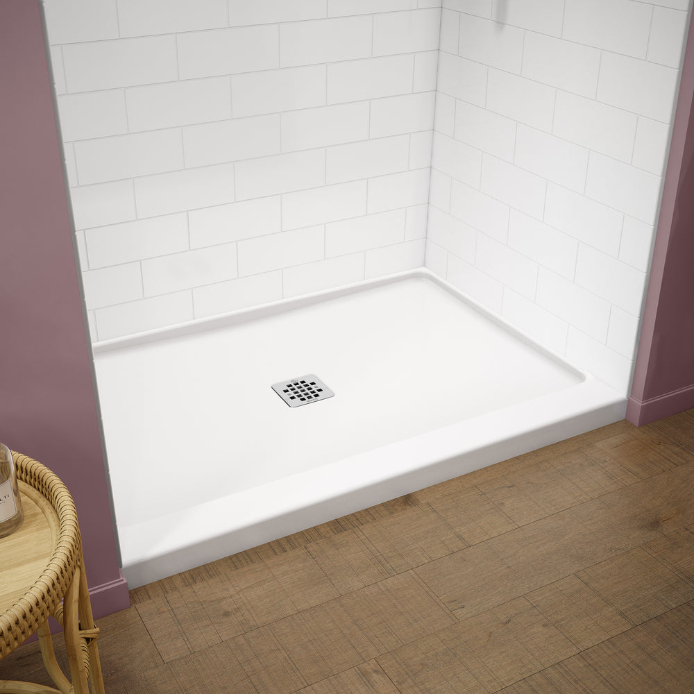 Princeton PRO 48x36x3 Porcelain Enamel Alcove Shower Base with Center Drain in White - Round Drain