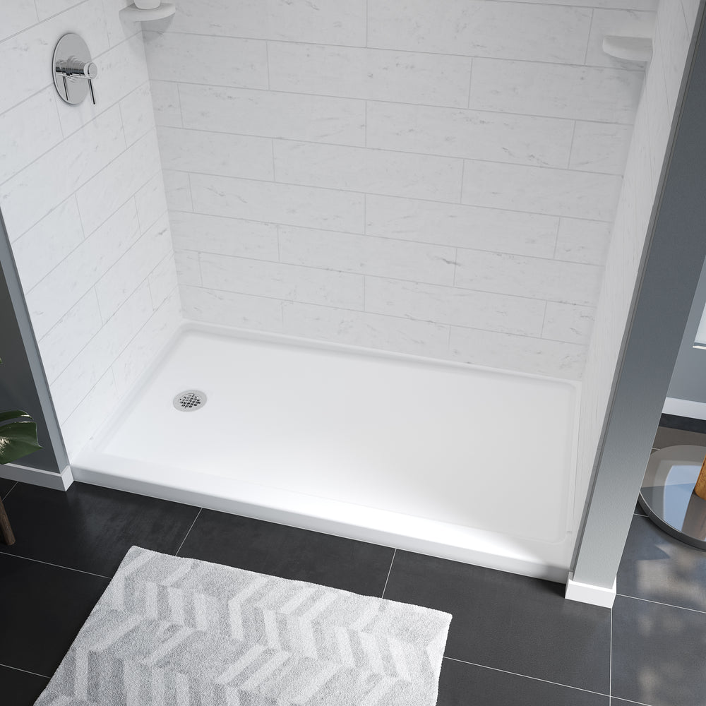 Princeton Americast 60 x 34 x 3  Alcove Shower Base with Left-Hand Drain in White - Round Drain