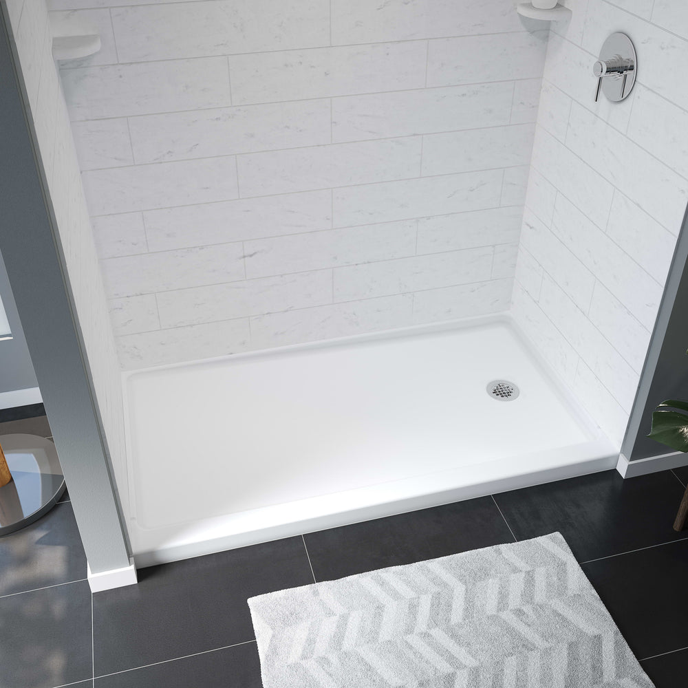 Princeton Americast 60 x 36 x 3  Alcove Shower Base with Right-Hand Drain in White - Round Drain