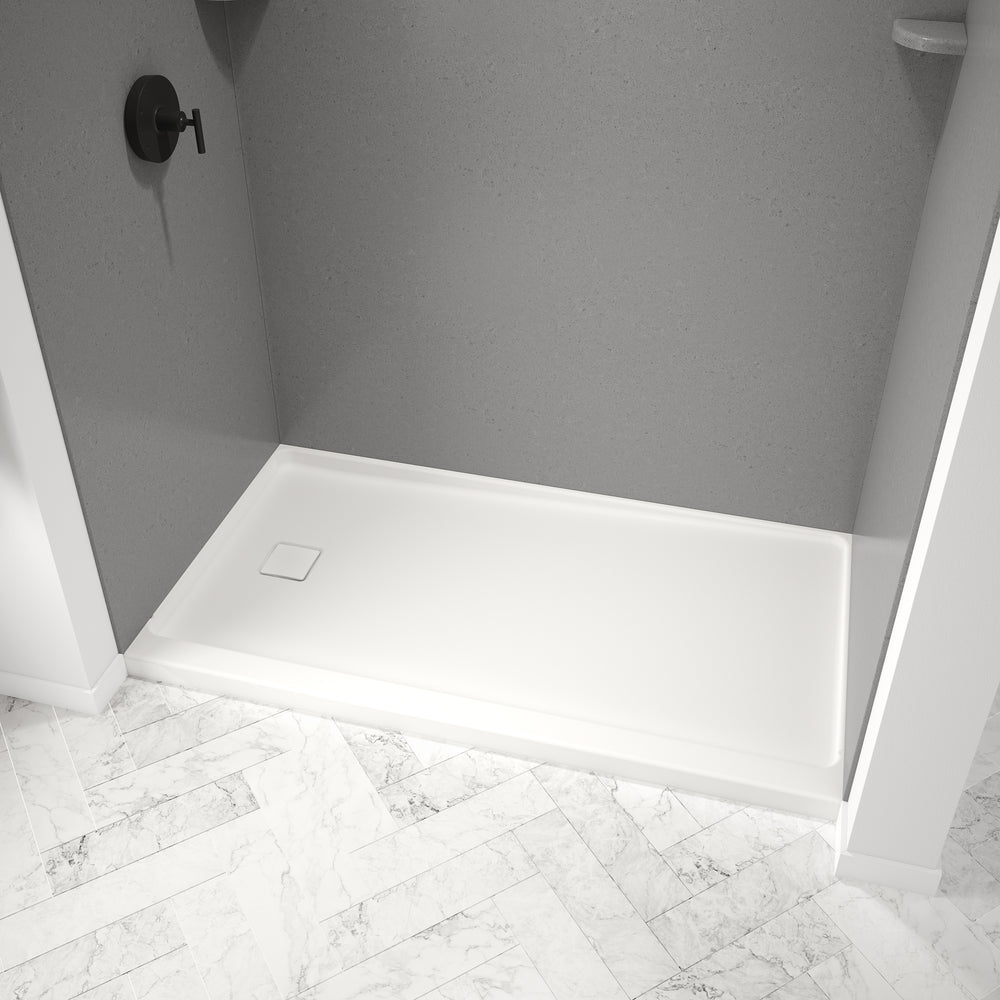 Princeton Americast 60 x 30 x 3  Alcove Shower Base with Left-Hand Drain in White - Square Drain in Chrome
