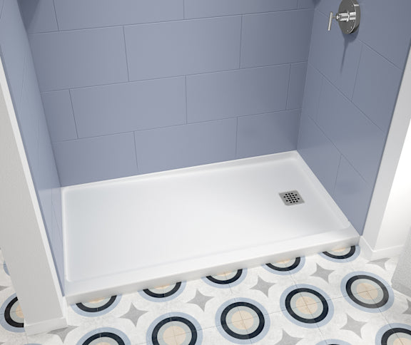Princeton Americast 60 x 30 x 3  Alcove Shower Base with Right-Hand Drain in White - Square Drain in Chrome