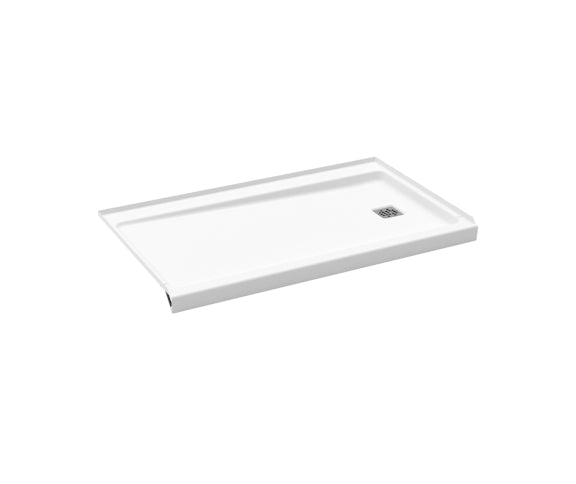 Princeton Americast 60 x 30 x 3  Alcove Shower Base with Right-Hand Drain in White - Square Drain in Chrome