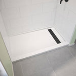 Princeton PRO 60 x 30  Porcelain Enamel Alcove Shower Base with Right-Hand Drain in White - Matte Black Trench Drain 8 1/2" in. from Wet Wall