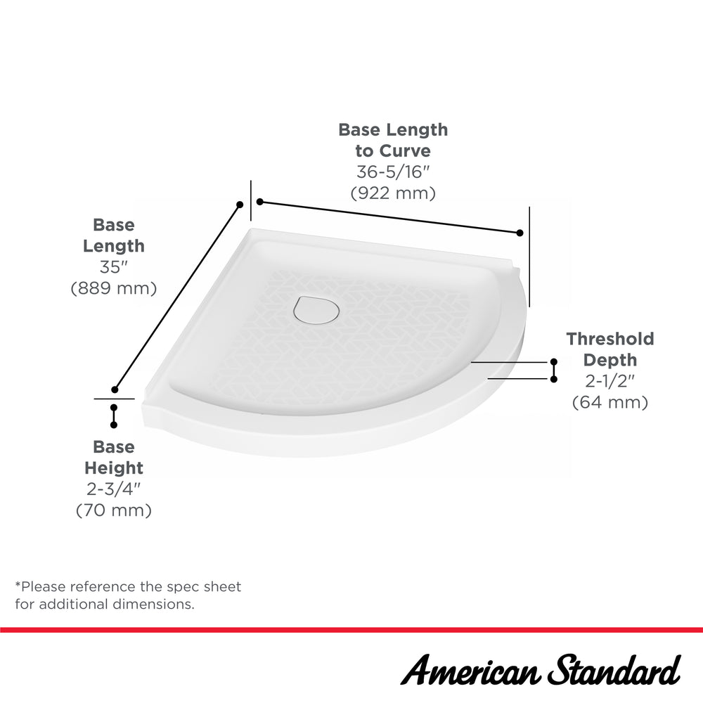 Elevate 36-inch Curved Shower Base with Center Drain