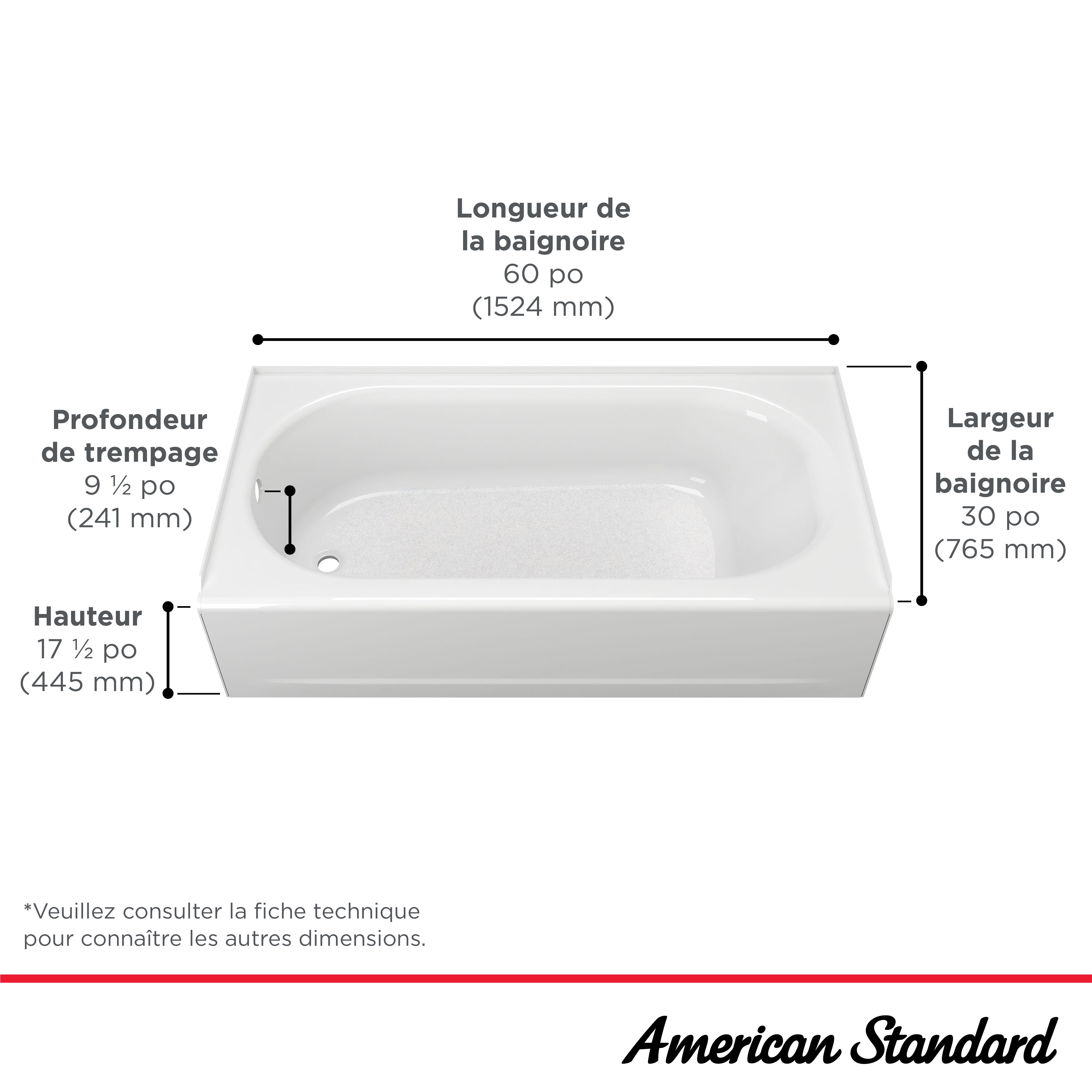 American Standard Princeton Steel 60x30in. AFR Alcove Bathtub