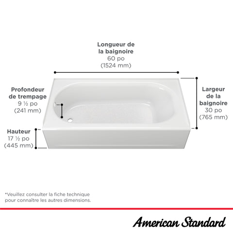 Princeton® PRO Steel 60 x 30-inch Integral Apron Bathtub with Right-Hand Outlet