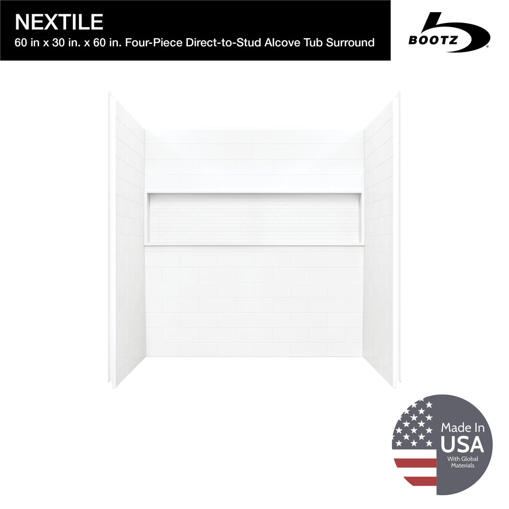 NexTile 6030 Direct-to-Stud Four-Piece Alcove Tub Wall Kit in White