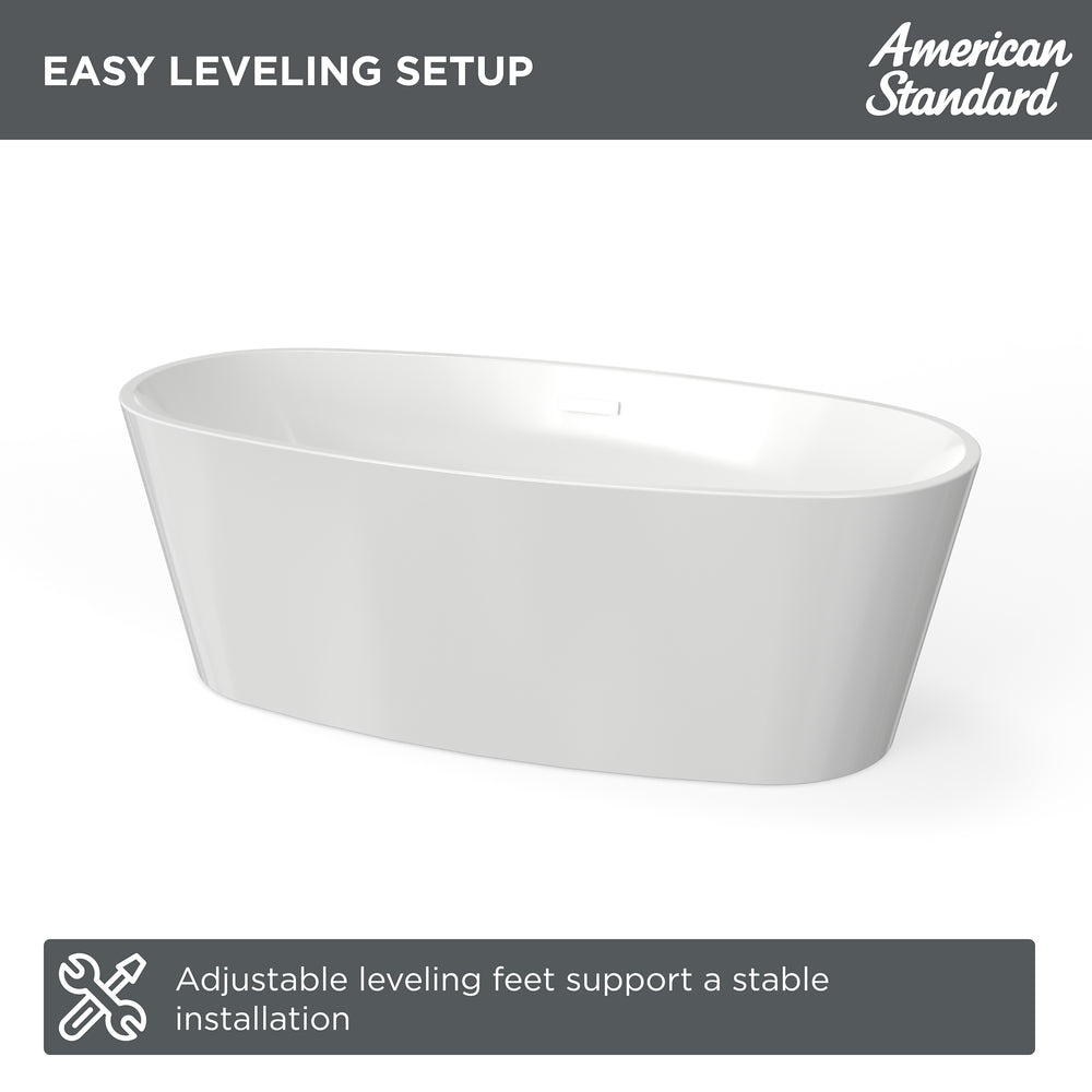 Coastal Serin 68 x 31-Inch Freestanding Bathtub Center Drain With Integrated Overflow