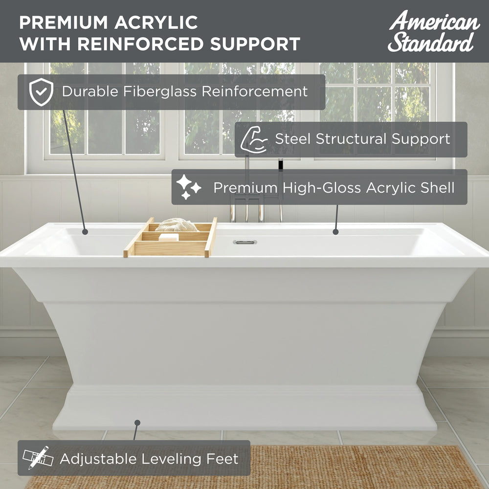 Town Square S 68 x 36-Inch Freestanding Bathtub Center Drain With Integrated Overflow