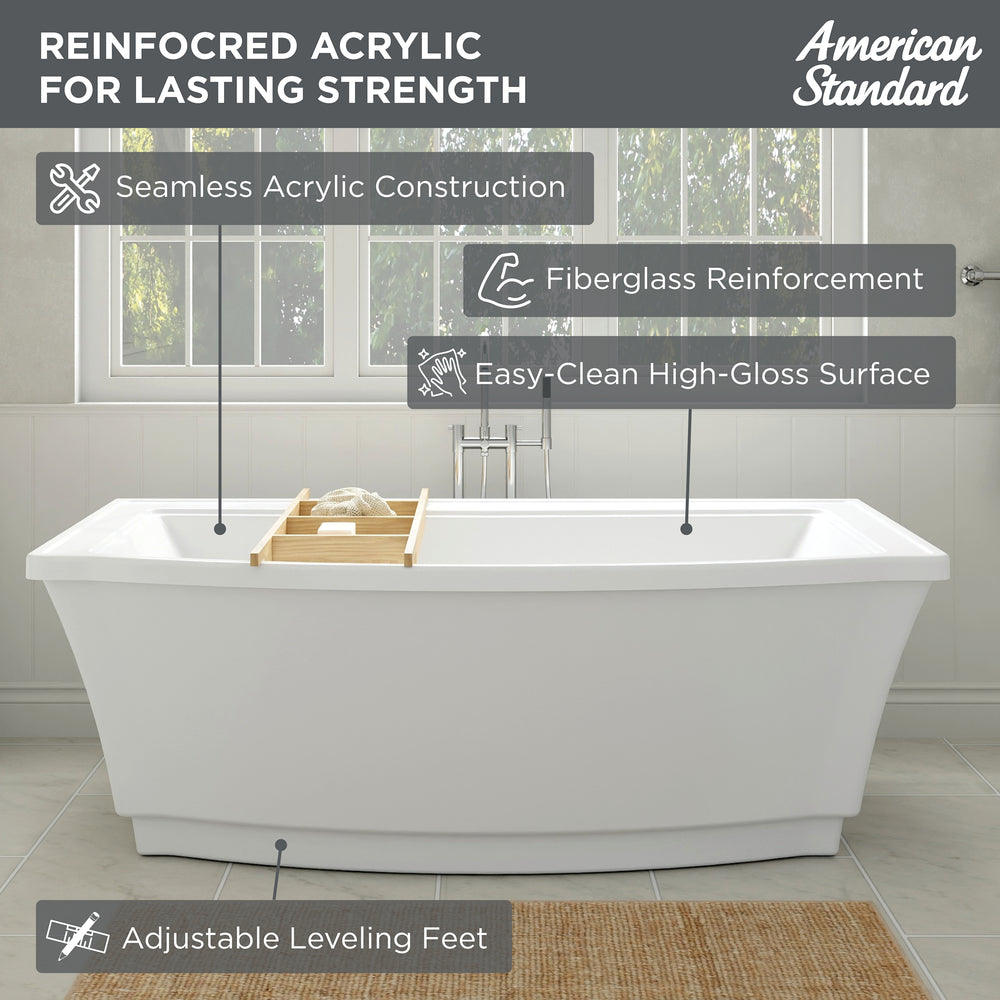 Townsend 68 x 36-Inch Freestanding Bathtub Center Drain With Integrated Overflow